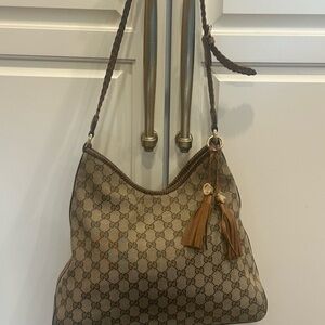 Gucci Beige and Brown Monogram Shoulder Bag